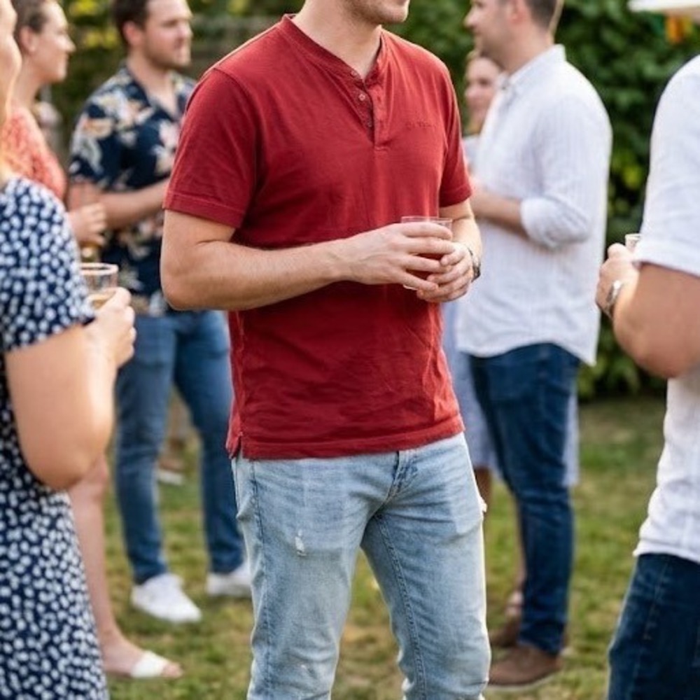 Ben Sherman Mens Short Sleeve Henley Shirt Gingham Trim Logo